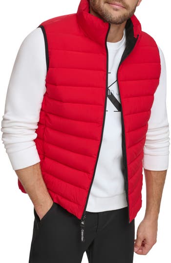 Calvin Klein Men's Stretch Puffer Vest In Deep Red