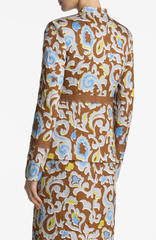 St John St. John Collection Western Paisley Print Cotton Blend Matelassé Zip-up Jacket In Saddle Multi