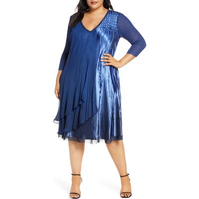 Plus Size Komarov Beaded V-Neck Cocktail Dress, Blue