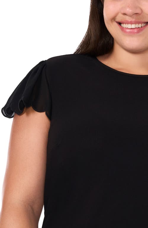Cece Scallop Sleeve Crewneck Jersey Top In Rich Black