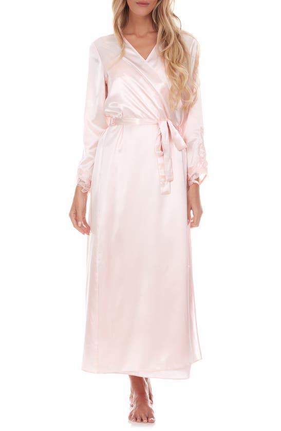 Flora Nikrooz Stella Belted Lace Trim Satin Robe In Pink