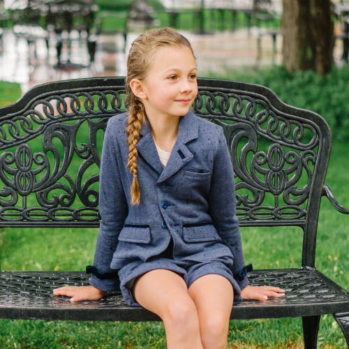 Hope & Henry Girls' Fleece Dress Short, Toddler In Navy Herringbone Fleece