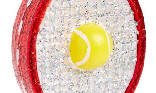 Old World Christmas Red Tennis Racquet Glass Ornament In Red/silver/yellow