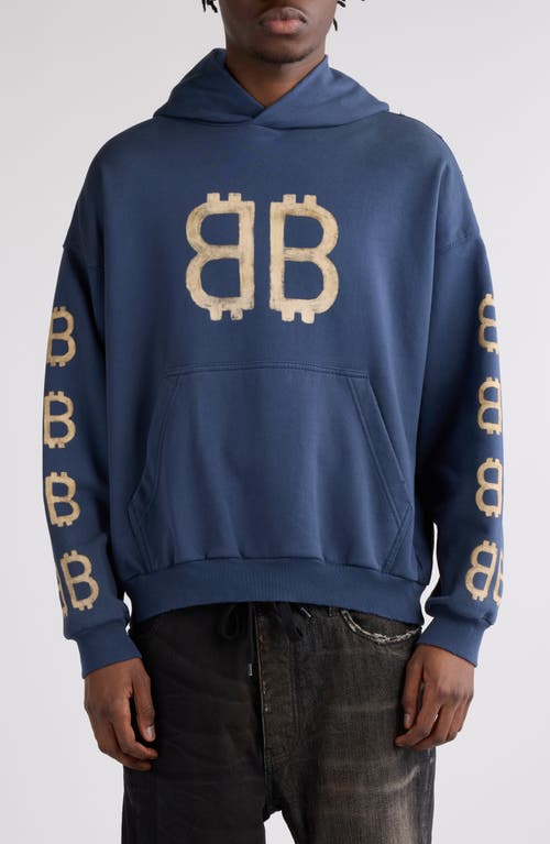 Shop Balenciaga Crypto Monogram Cotton Graphic Hoodie In 4108 Washed Blue