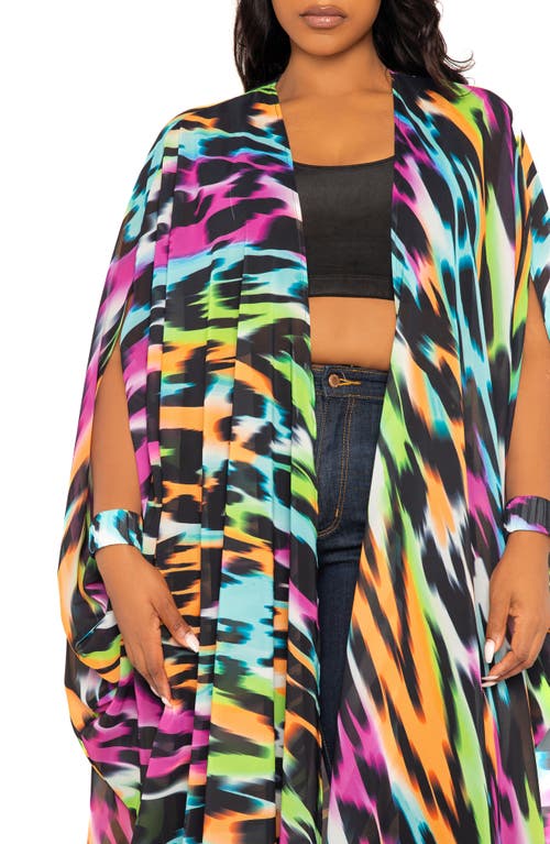 Buxom Couture Animal Print Chiffon Robe With Wrist Bands In Multi