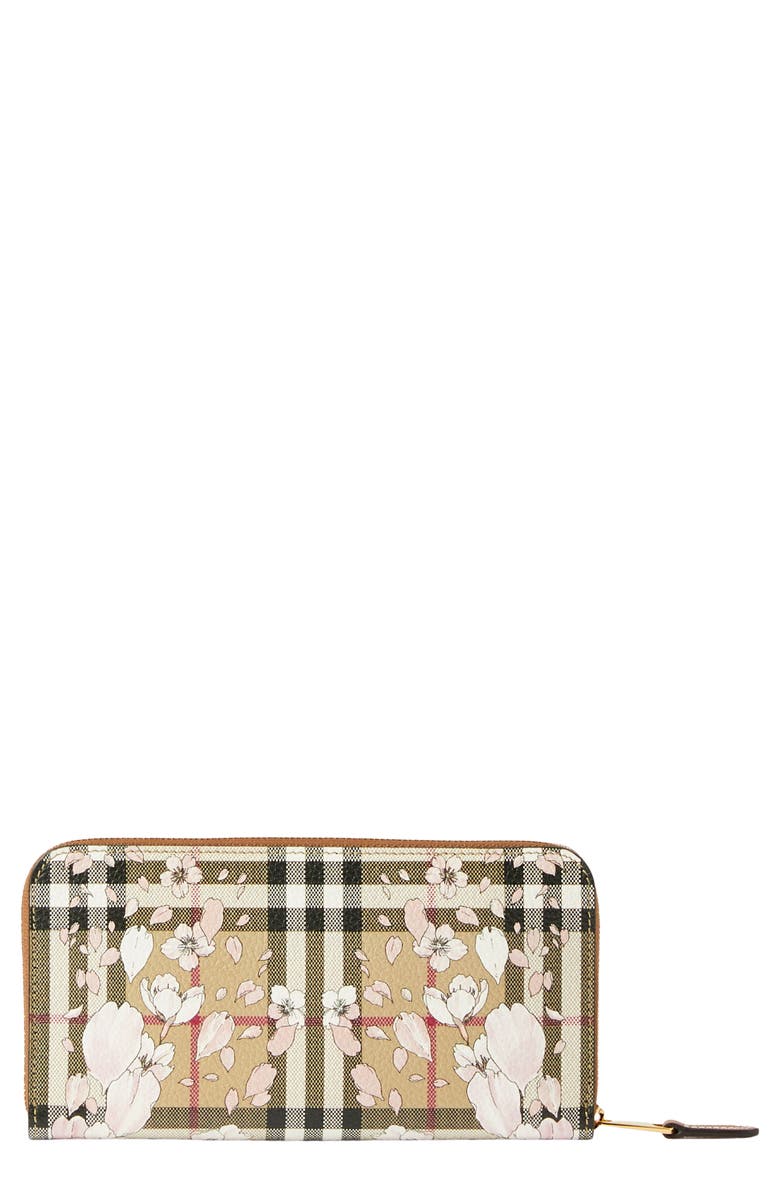 Burberry Elmore Floral & Check Leather Zip Wallet | Nordstrom