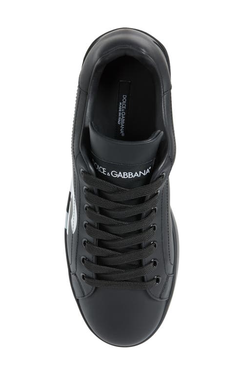 Dolce & Gabbana Portofino Sneakers In Black Calf Leather With White Logo In Black/black