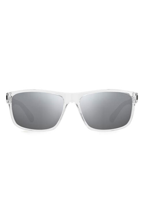 Polaroid 58mm Polarized Rectangular Sunglasses in Crysal Black /Grey /Silver