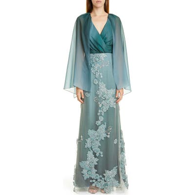 Patbo Ombre Cape Effect Gown, 6 BR - Blue/green
