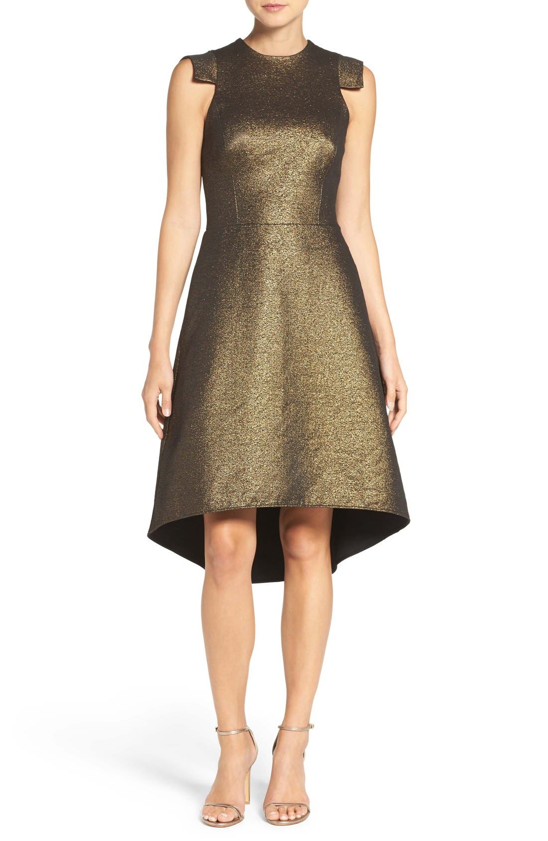 Halston Heritage Metallic Jacquard Fit & Flare Dress Nordstrom