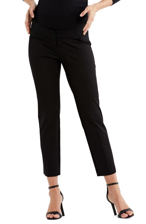 Curie Maternity Side Panel Slim Cotton Blend Ankle Trousers in Black