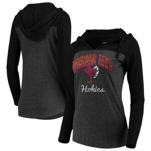 CAMP DAVID Women's Charcoal Virginia Tech Hokies Knockout Color Block Long Sleeve V-Neck Hoodie T-Shirt