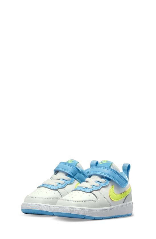 Nike Kids' Court Borough Low Recraft Sneaker In White/ Baltic Blue/ Volt