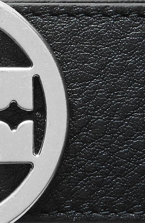Shop Tory Burch Reversible Logo Belt In Black/cuoio/silver