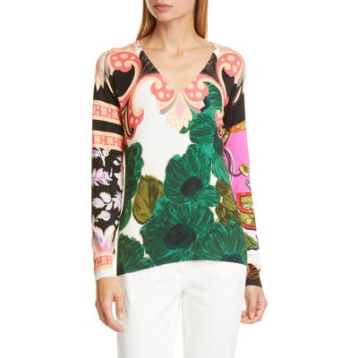 Etro Floral Print Silk Blend Sweater, US / 42 IT - Green