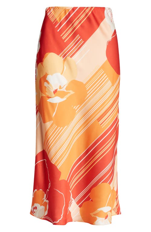 Shop Ramy Brook Rosetta Floral Stripe Midi Slip Skirt In Flame Amore