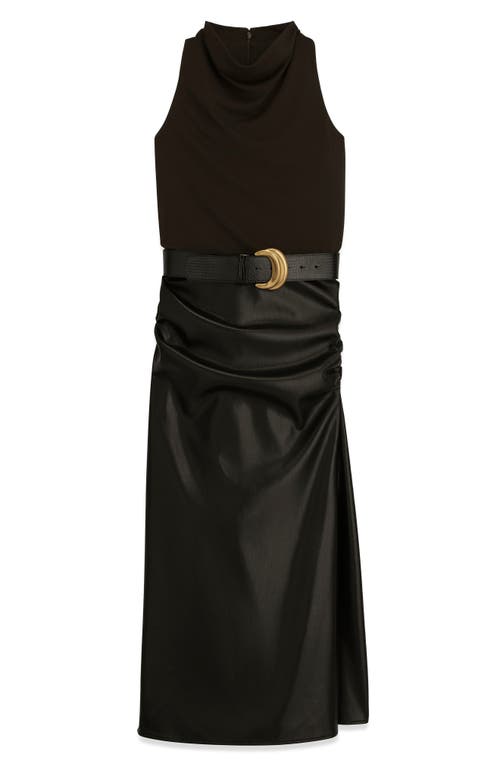 Shop Donna Karan New York Belted Mixed Media Midi Dress In Black/black