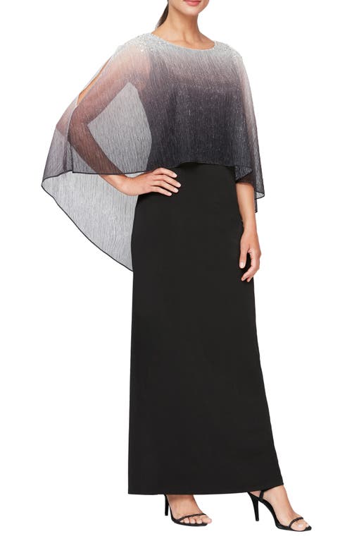 SL FASHIONS Long Ombré Pullover Dress with Capelet Black Silver at Nordstrom,
