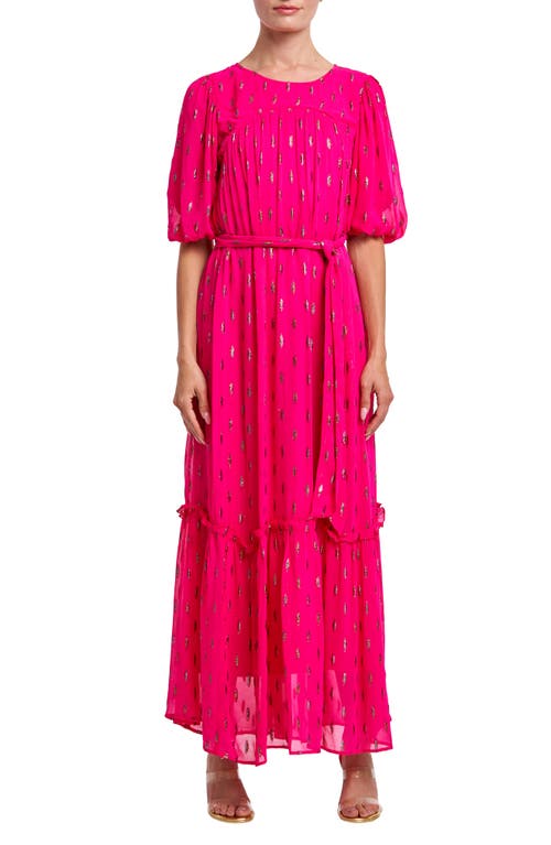 Eryn Metallic Fleck Maxi Dress in Bright Pink