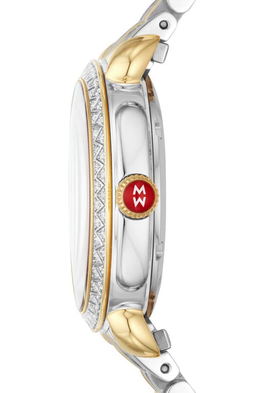 Shop Michele Sidney Classic Diamond Bracelet Watch, 33mm In Silver/white Mop/gold