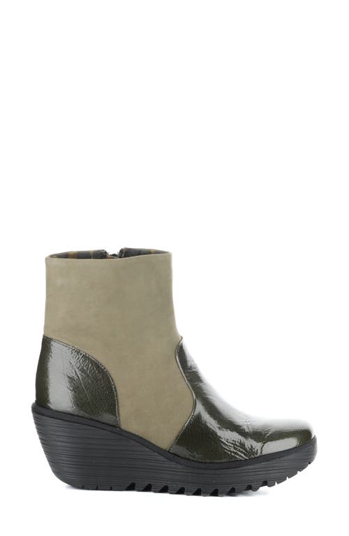 Shop Fly London Yuxi Wedge Boot In Green/khaki Rock