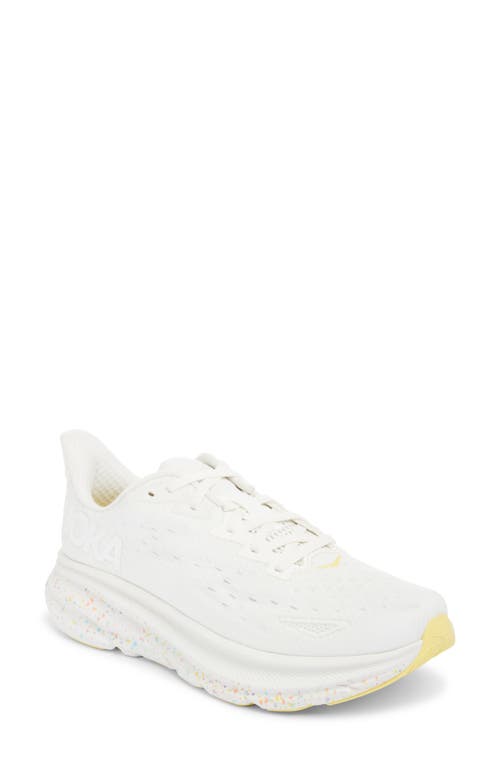 Hoka Clifton 9 Running Shoe In White/lemonade