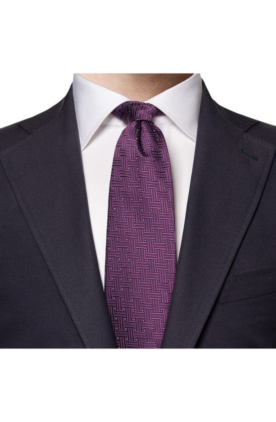 Shop Eton Basketweave Silk Tie In Dark Purple