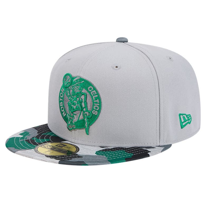 Shop New Era Gray Boston Celtics Active Color Camo Visor 59fifty Fitted Hat