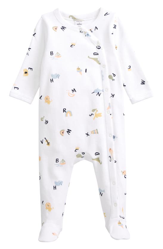 Nordstrom Kids'  Baby Print Footie In White Abc