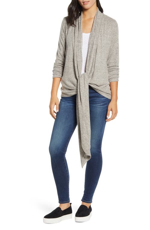 Loveappella Drape Tie Front Cardigan in Natural
