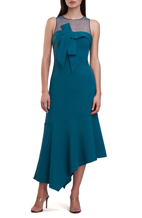 JS Collections Chelsea Asymmetric Hem Stretch Cocktail Dress in Deep Teal 