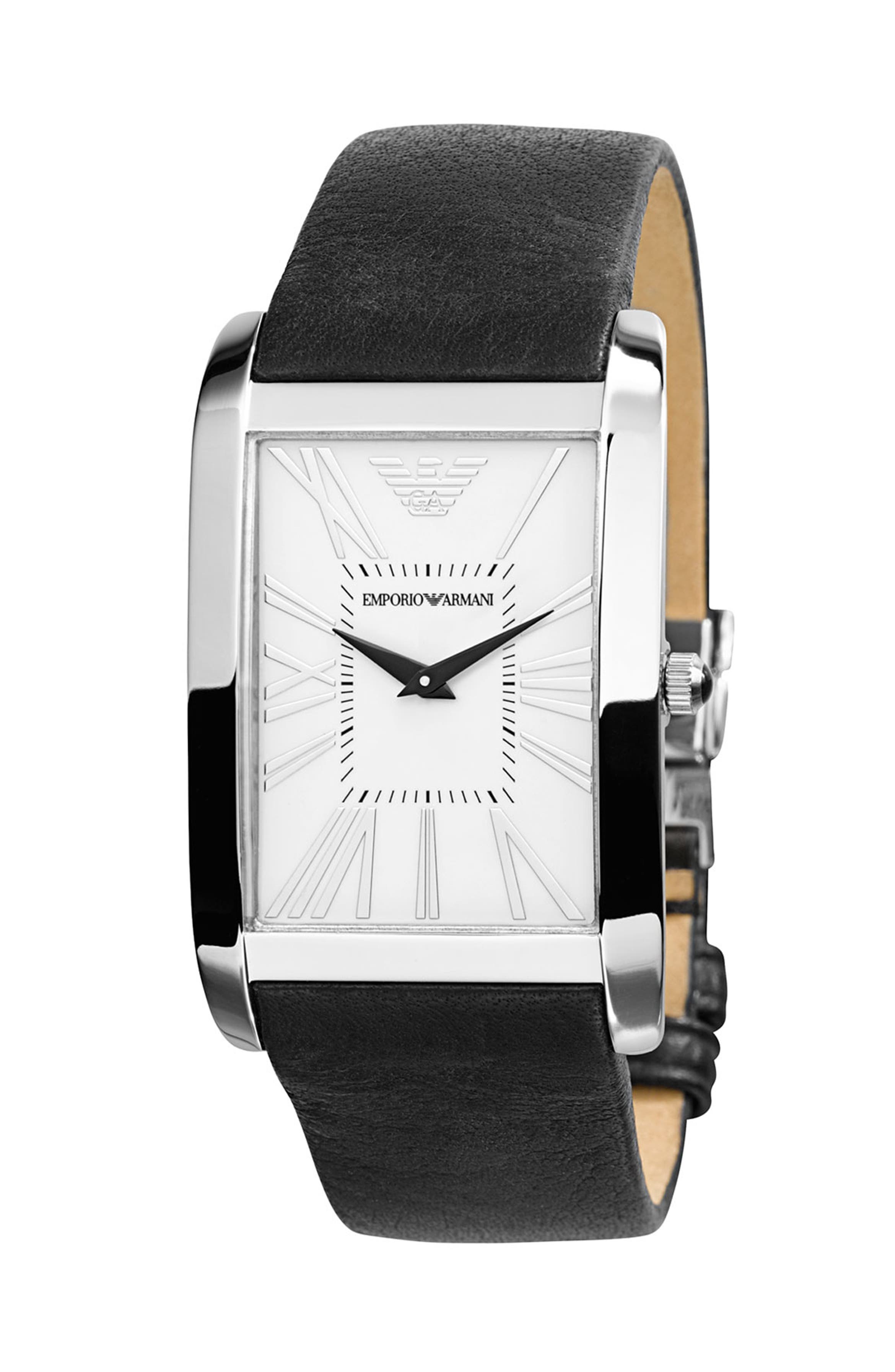 Emporio Armani Large Rectangular Leather Strap Watch, 31mm x 47mm ...