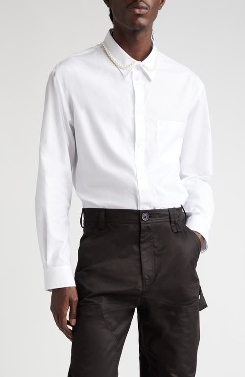 Simone Rocha Classic Fit Button-up Shirt With Faux Pearl Collar In White