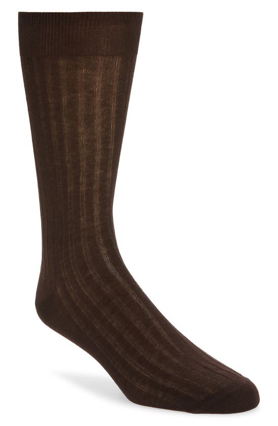 Canali Cotton Rib Dress Socks In Dark Brown