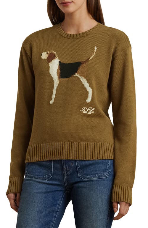 Shop Lauren Ralph Lauren Intarsia Beagle Cotton Sweater In Honey Tan