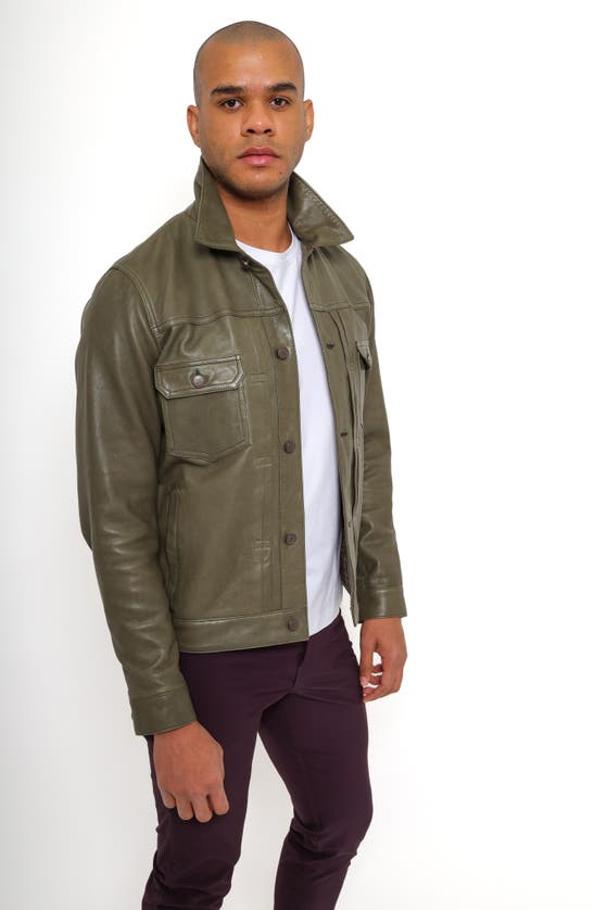 Pino By Pinoporte Leather Trucker Jacket In Green | ModeSens