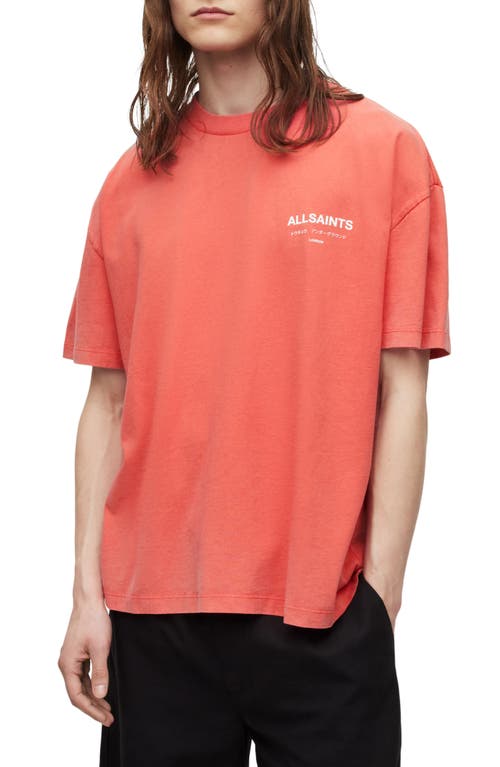 Allsaints Underground Oversize Organic Cotton Graphic T-shirt In Ruby Red/cala White
