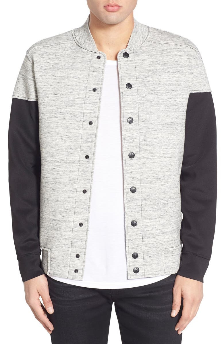 KANE & UNKE Snap Bomber Jacket with Scuba Sleeves, Main, color, Grey