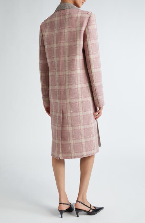 Shop Marni Check Double Breasted Wool Blend Double Face Coat In Black Cherry