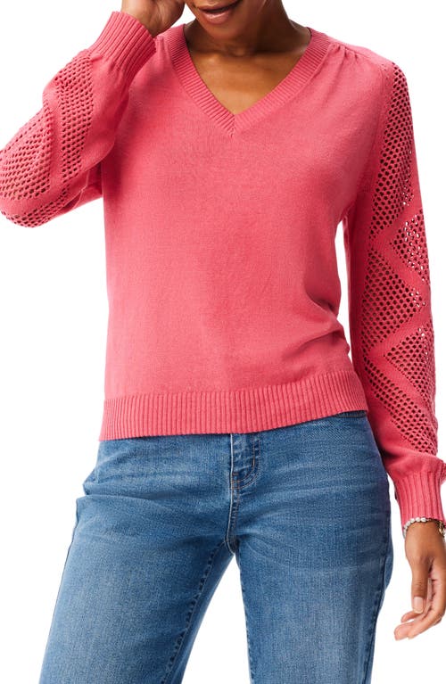 NIC+ZOE Getaway Open Stitch Sleeve Cotton Blend Sweater in Grenadine