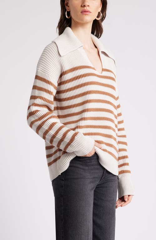 Shop Nordstrom Stripe Long Sleeve Cotton Sweater In Ivory Sand- Tan Stripe