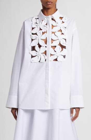 Valentino Garavani Floral Appliqué Oversize Button-Up Shirt