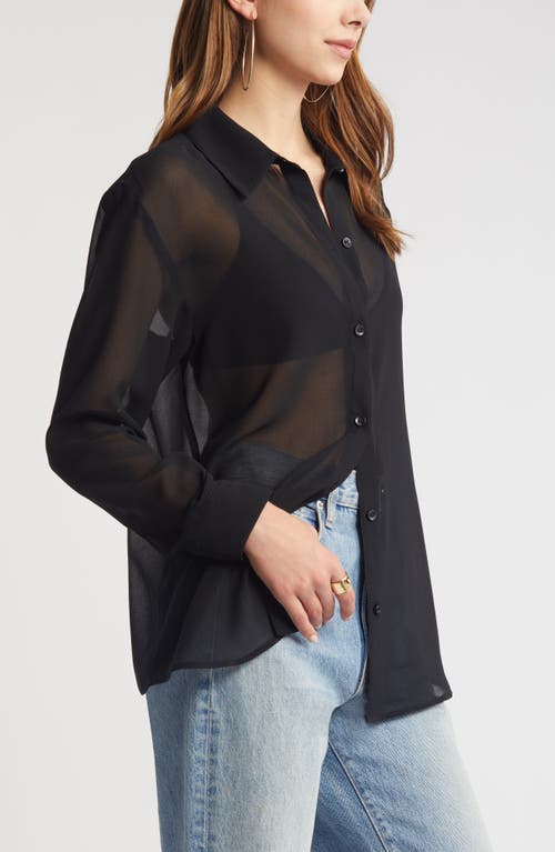 Open Edit Sheer Button-up Shirt In Black