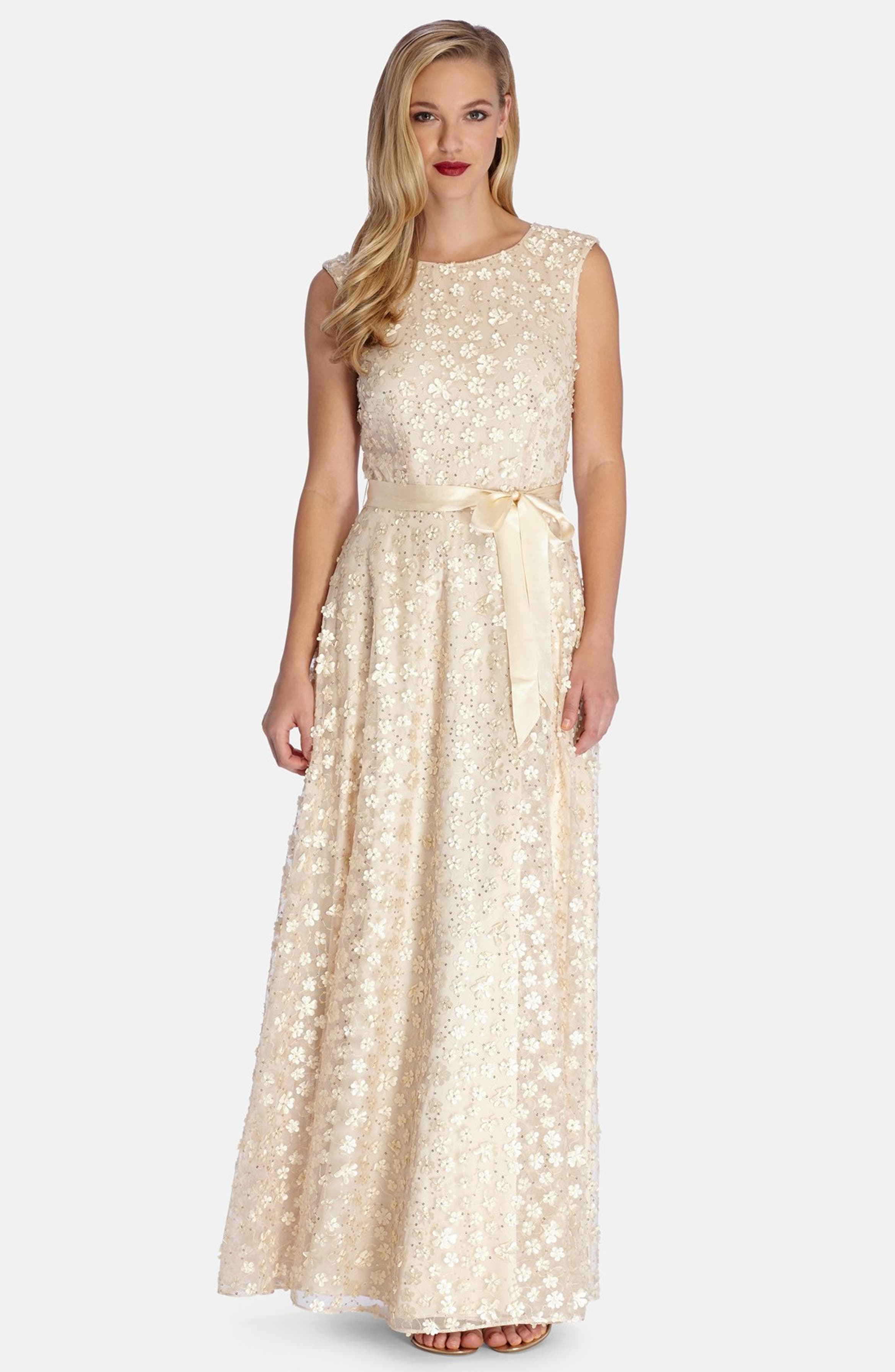 Tahari Floral Appliqué A-Line Gown | Nordstrom
