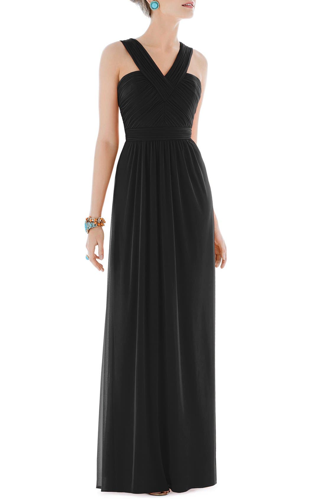 alfred sung shirred chiffon gown