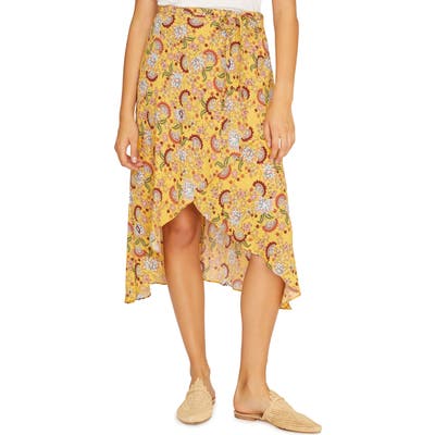 Sanctuary Jamie Faux Wrap Midi Skirt, Yellow