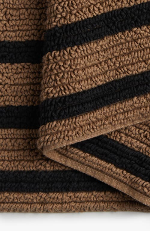Parachute Resort Stripe Organic Cotton Bath Mat In Camel With Soft Black