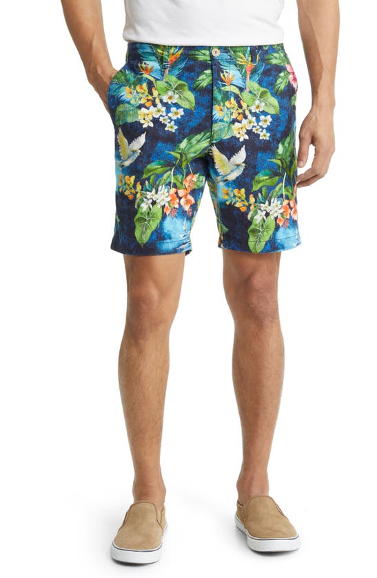 Shop Tommy Bahama Serene Seaside Floral Cotton & Linen Shorts In Ocean Deep