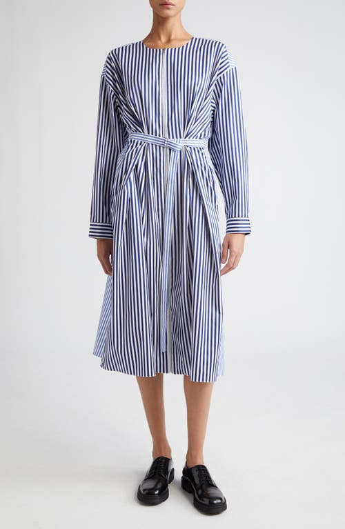 Demi Mixed Stripe Long Sleeve Cotton Sateen Shirtdress in Navy Stripe