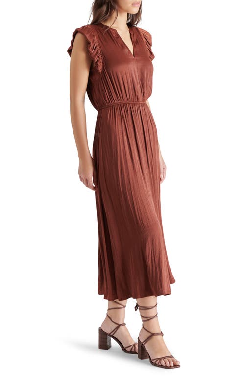 Shop Steve Madden Allegra Ruffle Sleeve Satin Midi Dress In Cinnamon